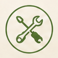 Symbol mit einem Schraubenschlüssel und einem Schraubendreher in einem Kreis.