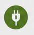 Grünes Symbol mit einem Stecker, das Strom oder Energie darstellt.