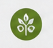 Grünes Symbol mit einem stilisierten Pflanzendesign und drei Blattformen.